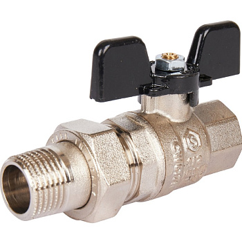 Кран шаровой полнопроходной с "американкой" Ду 15 (1/2") ВР/НР ручка бабочка STOUT